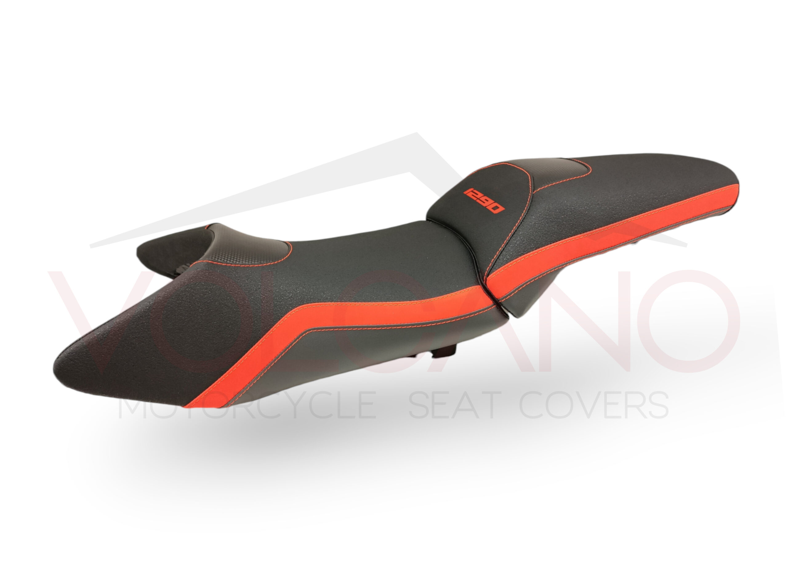 Rivestimento sella nero con dettagli carbon look e logo 1290 arancione per KTM