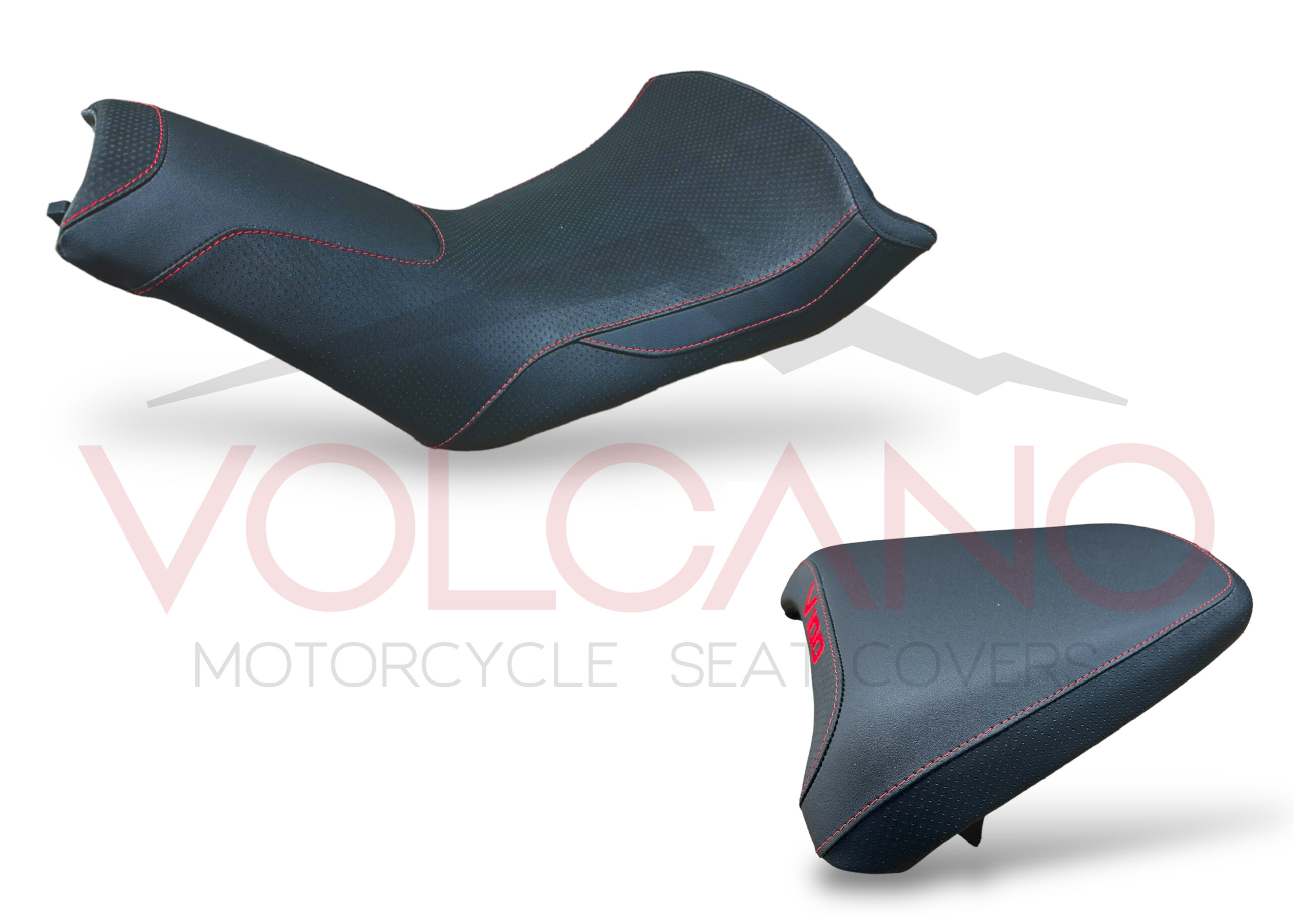 Rivestimento sella nero con cuciture rosse e logo V100 per Moto Guzzi
