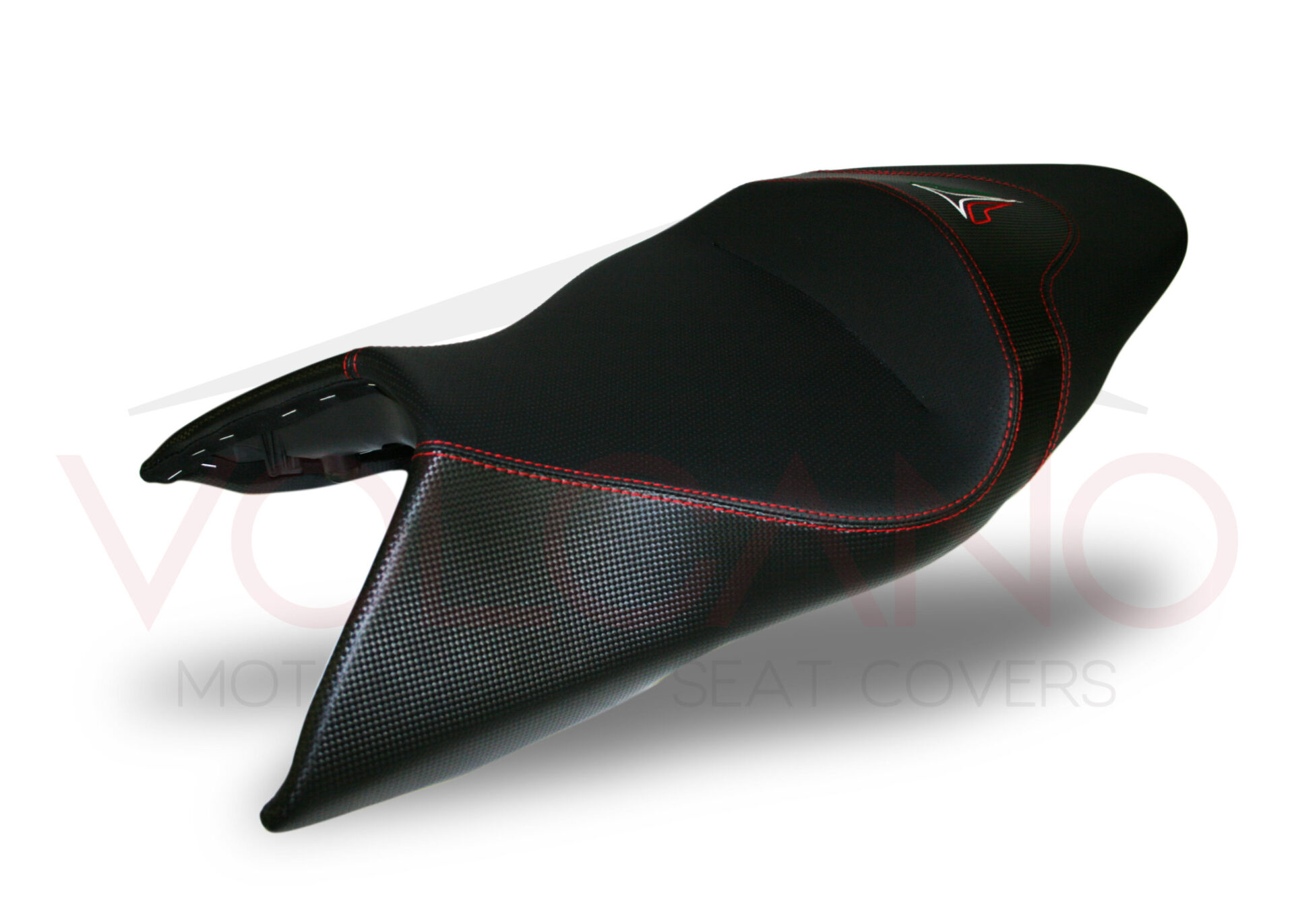 Rivestimento sella Volcano Industry carbon look per Aprilia Shiver 750 nero e grigio.