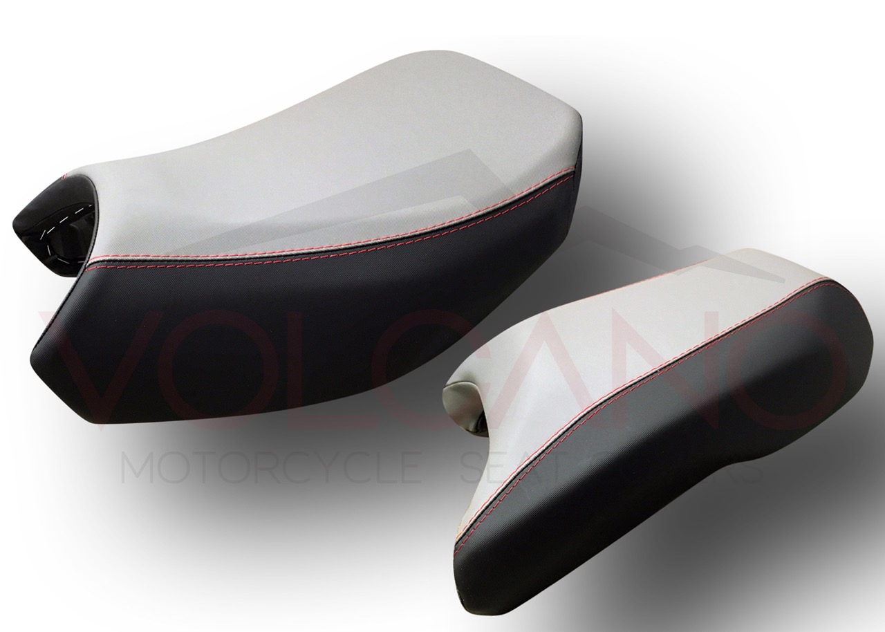 Set rivestimento sella bicolore grigio e nero con cuciture rosse per BMW GS