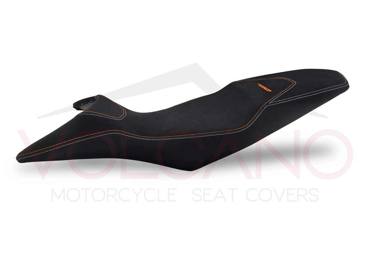 Rivestimento sella KTM 790 Adventure R nero con ricamo 790 e cuciture arancioni