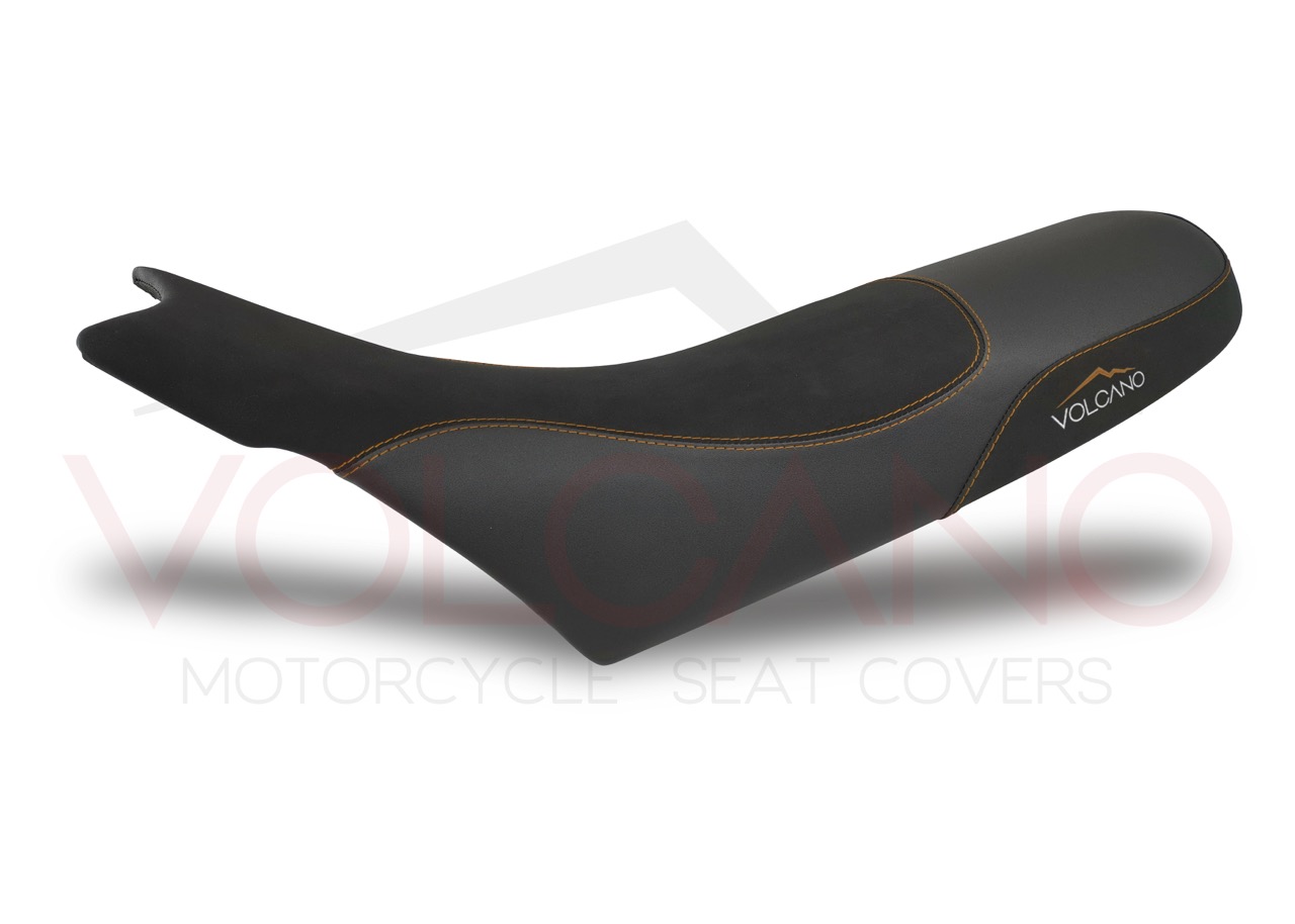 Rivestimento sella artigianale nero e arancione per moto KTM 640 DUKE.