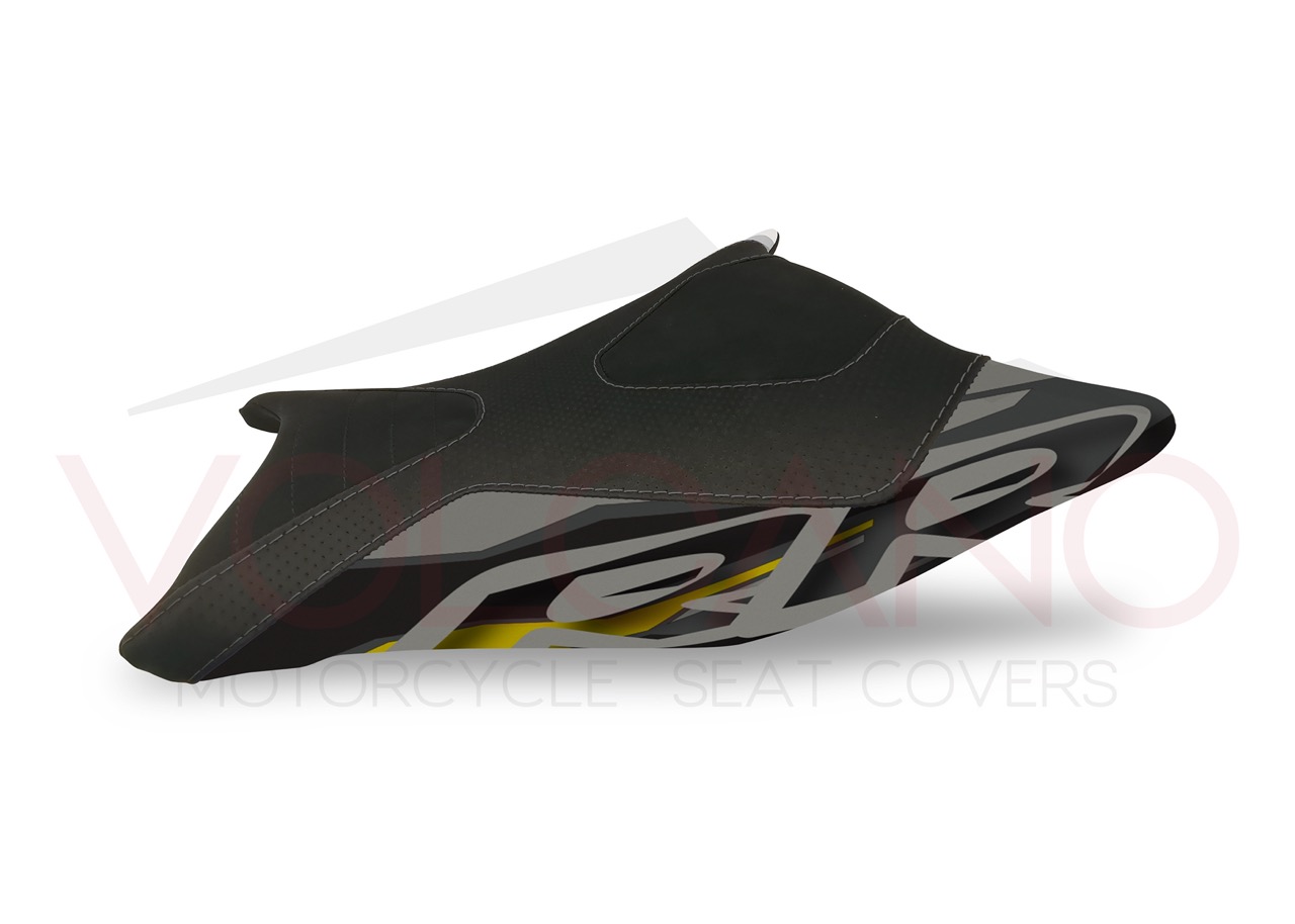 Seat cover tecnica nera con dettagli gialli e grigi per BMW RR