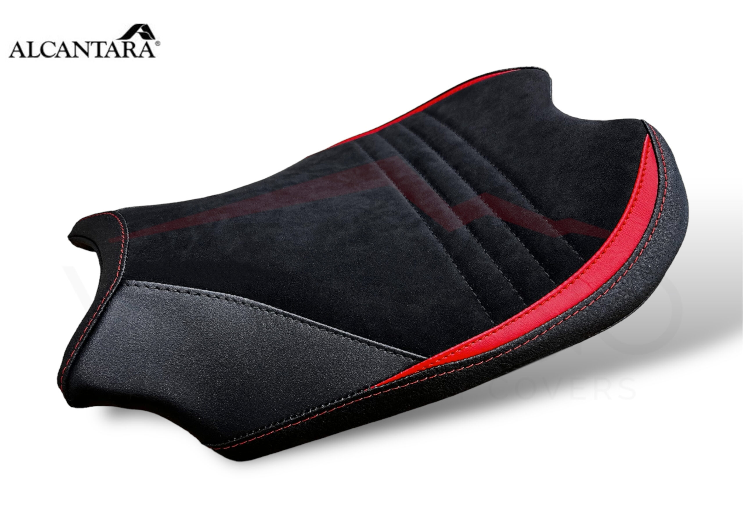 Seat Cover per Ducati PANIGALE V4 in Alcantara nera con cuciture rosse
