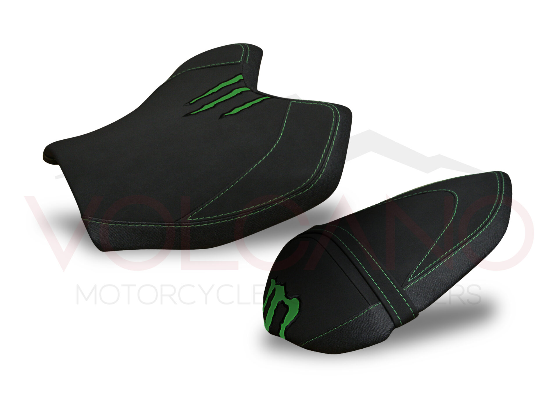 Seat Cover Kawasaki Z 750 nero con ricami e cuciture verdi lime