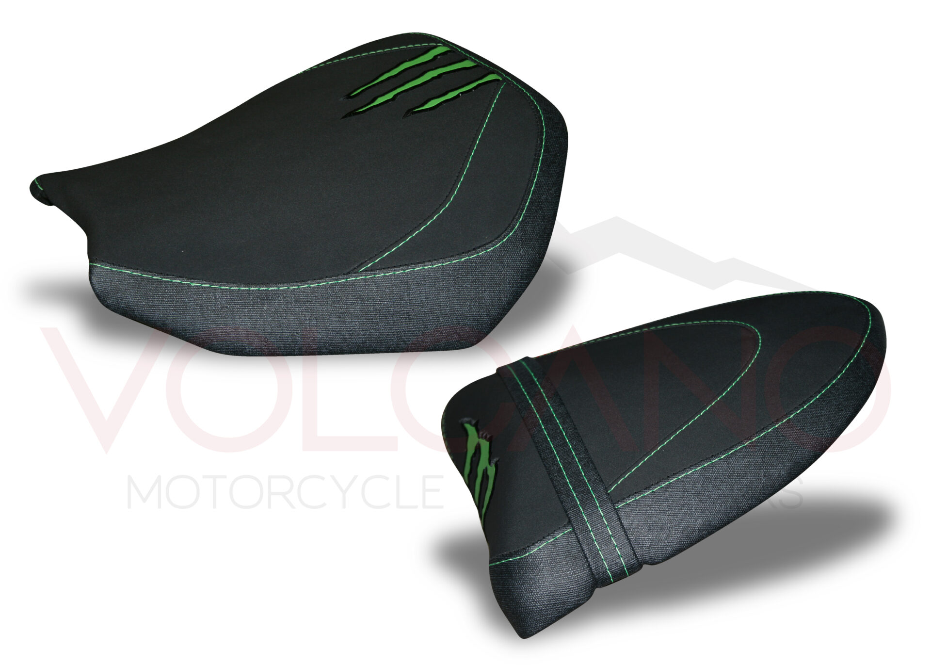 Seat Cover per Kawasaki NINJA ZX10R nera con cuciture verdi e ricamo