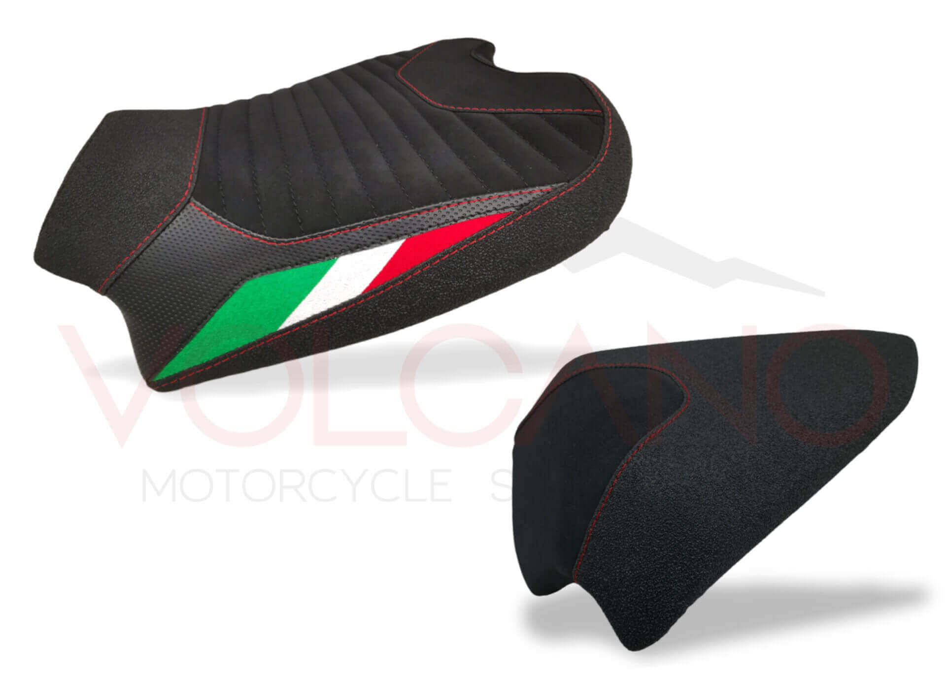 SEAT COVER PER DUCATI STREETFIGHTER V4 nera con cuciture rosse e tricolore
