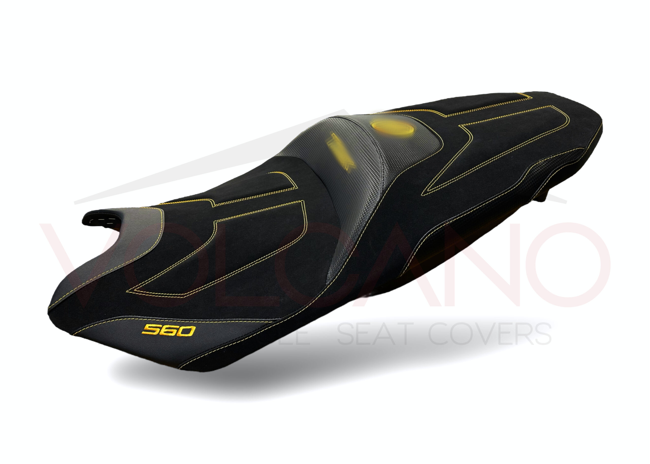Seat cover nera con inserti carbon e ricamo giallo per Yamaha TMAX 560