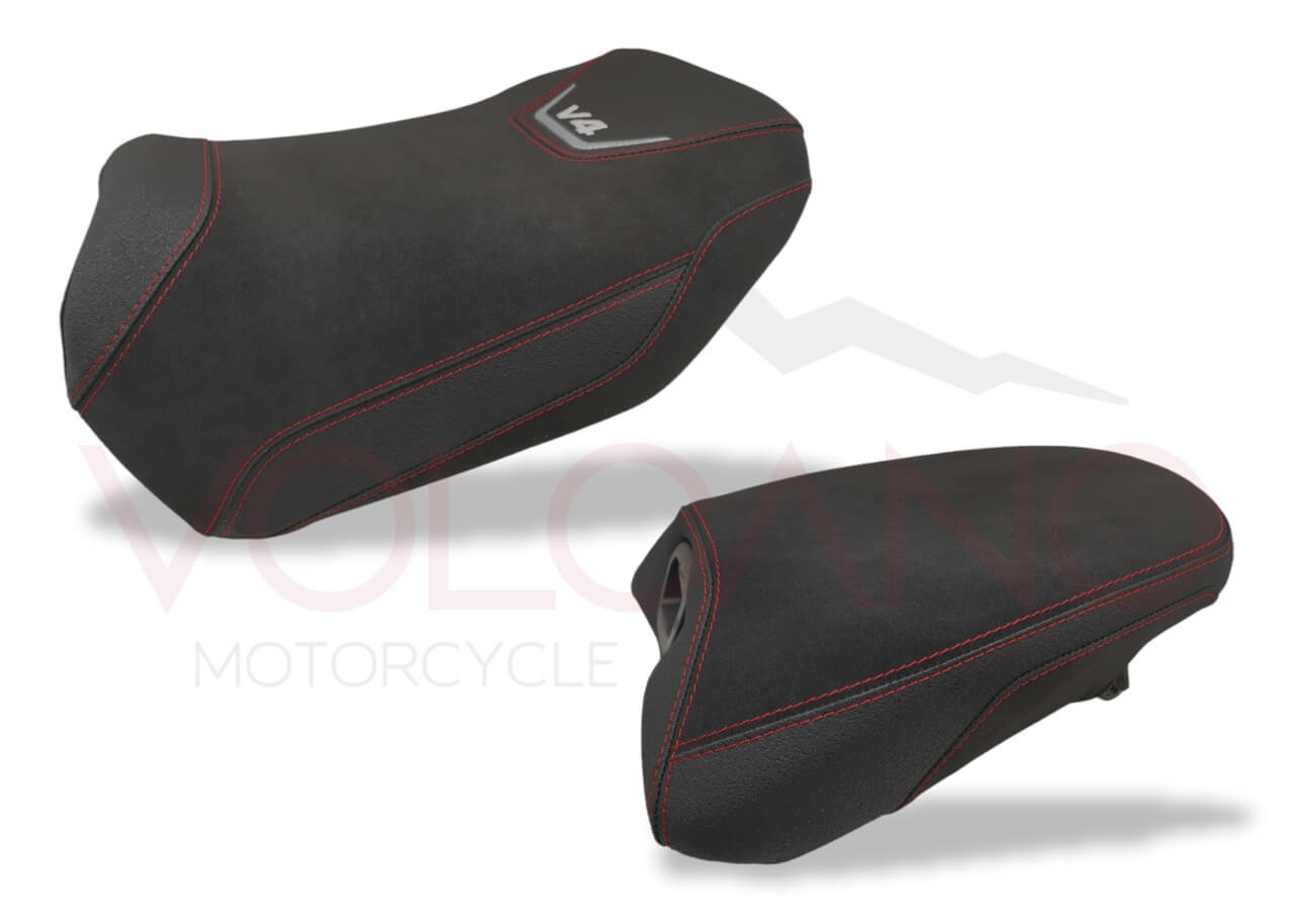 SEAT COVER PER DUCATI MULTISTRADA V4 in similpelle tecnica nera con cuciture.