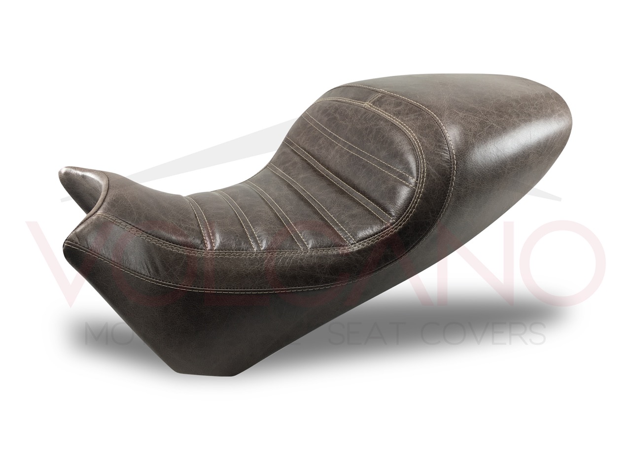 Seat Cover per Ducati DIAVEL in vera pelle marrone con cuciture a rombi.
