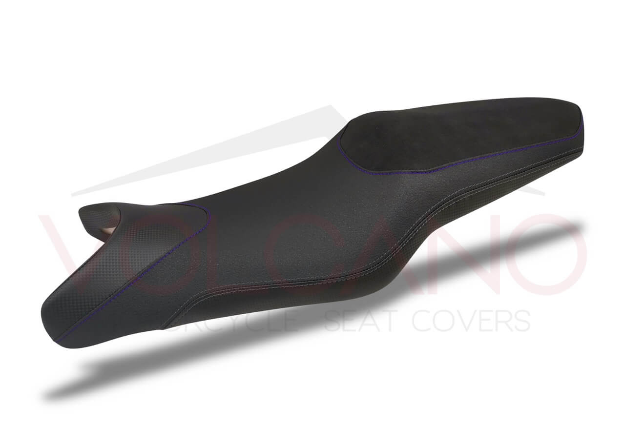 Seat Cover per Yamaha XJ6 con inserti carbon look e cuciture viola