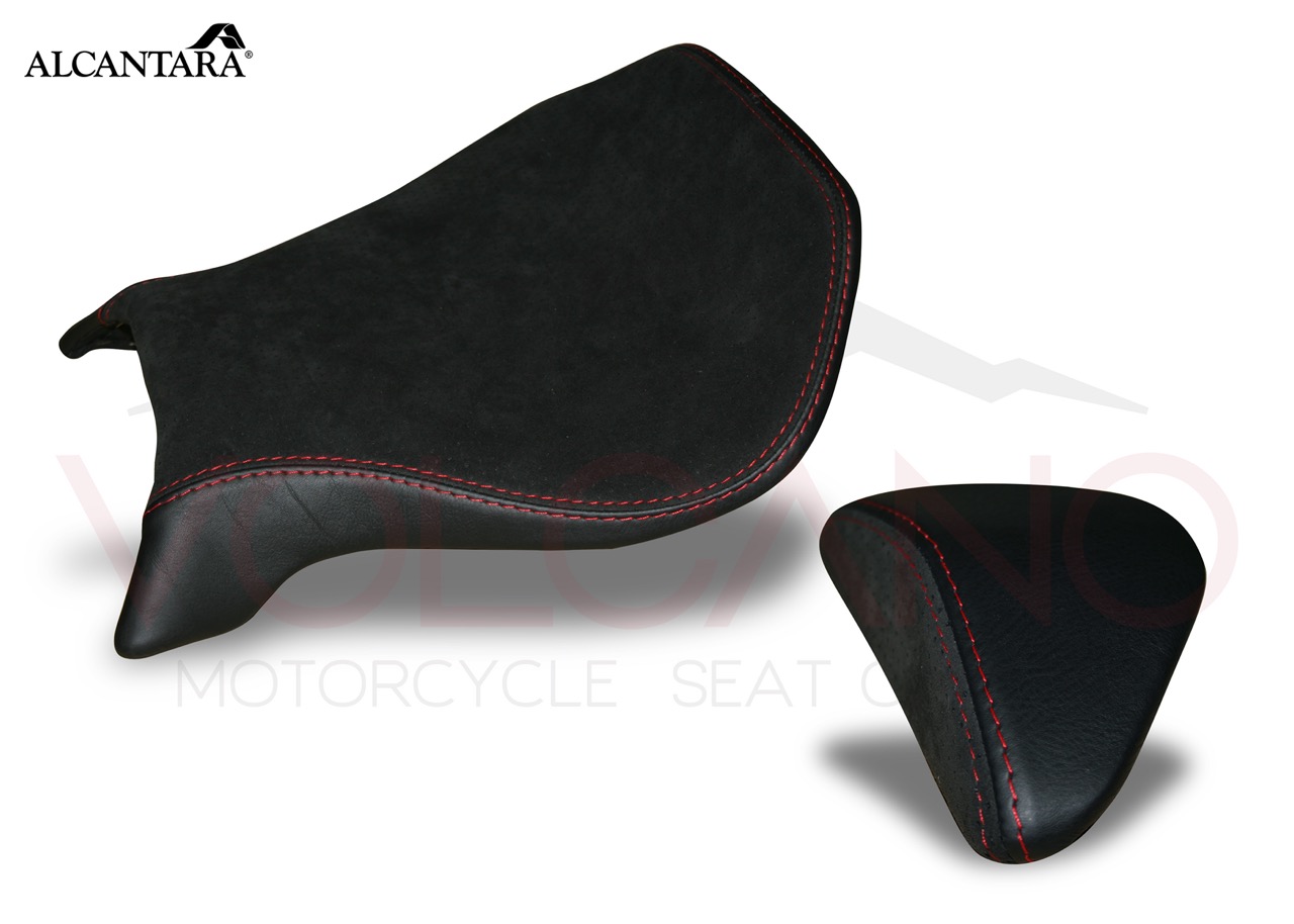 Seat Cover Mv Agusta F4 in Alcantara nera perforata e pelle martellata