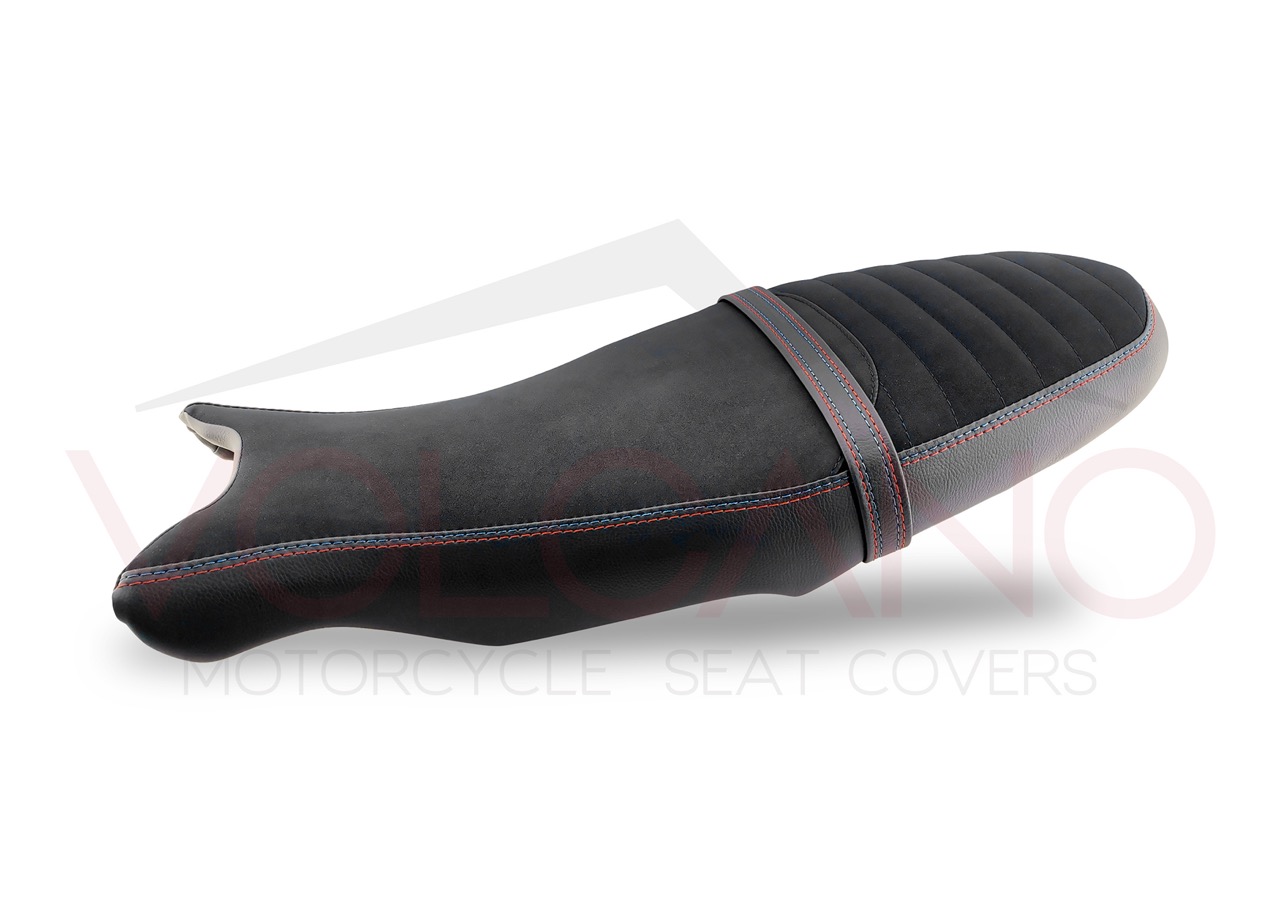 Rivestimento sella nero e grigio con cuciture rosso blu per BMW R Nine T