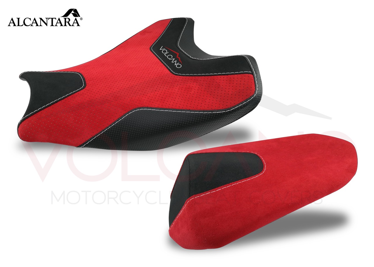 Seat Cover Honda CBR 1000RR in Alcantara rossa e nera con cuciture bianche