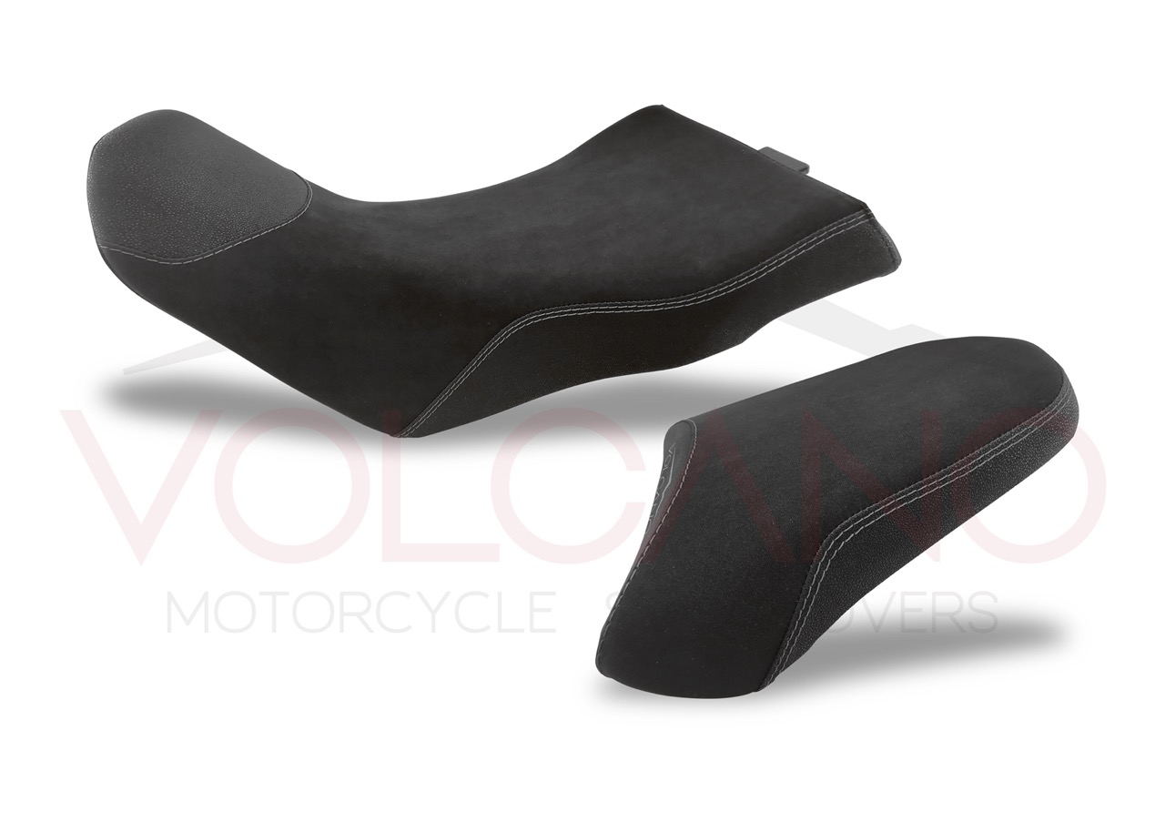 Seat Cover Honda Africa Twin nera con materiali tecnici e cuciture grigie