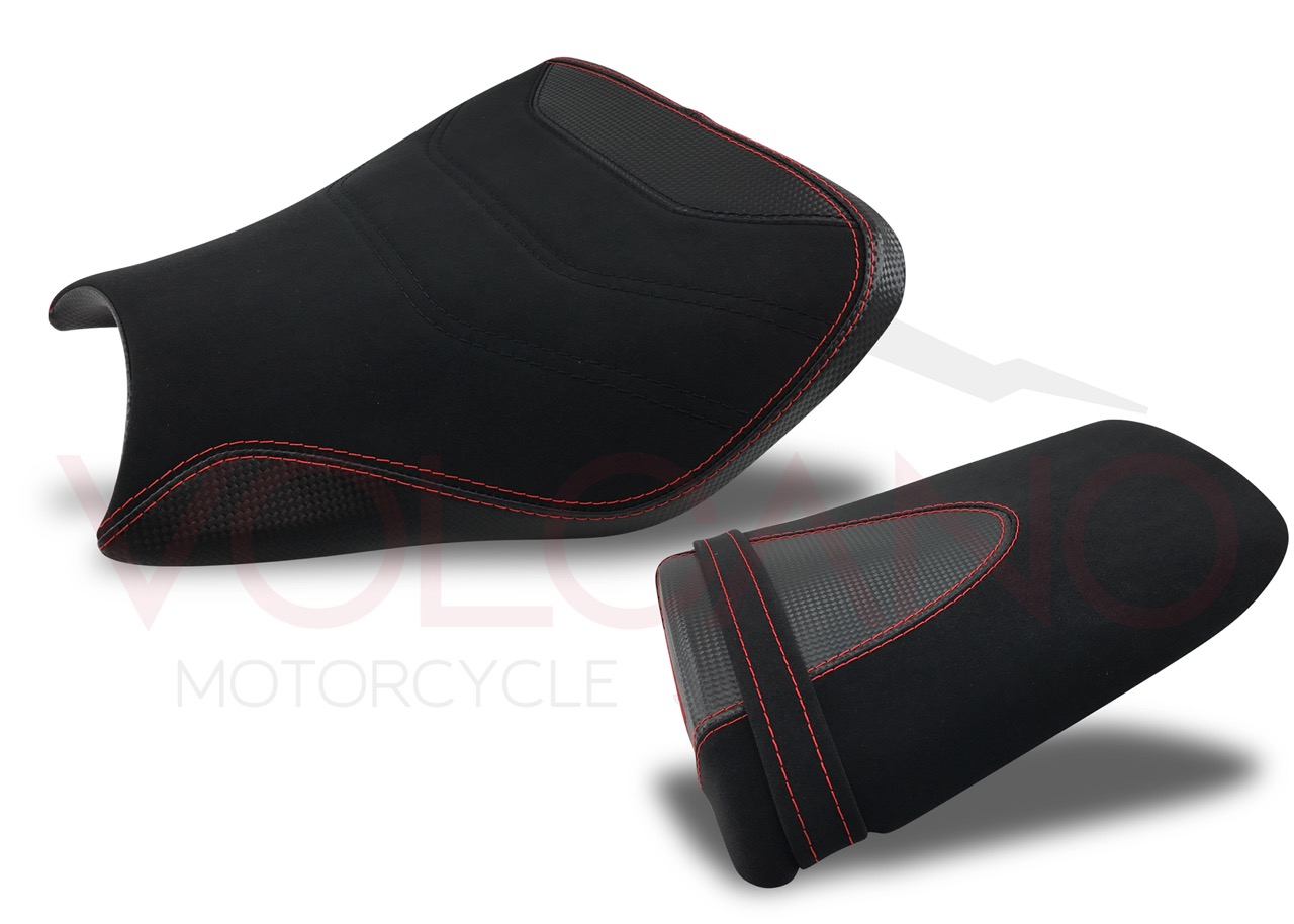 Seat Cover per Honda CBR 1000RR con Alcantara e cuciture rosse.