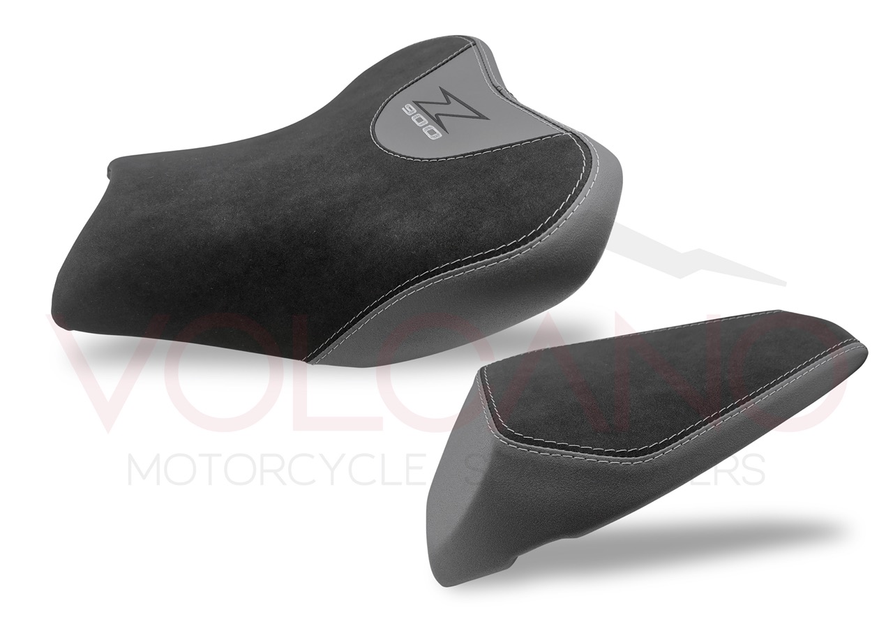 Seat Cover bicolore nera e grigia per Kawasaki Z 900 con logo ricamato