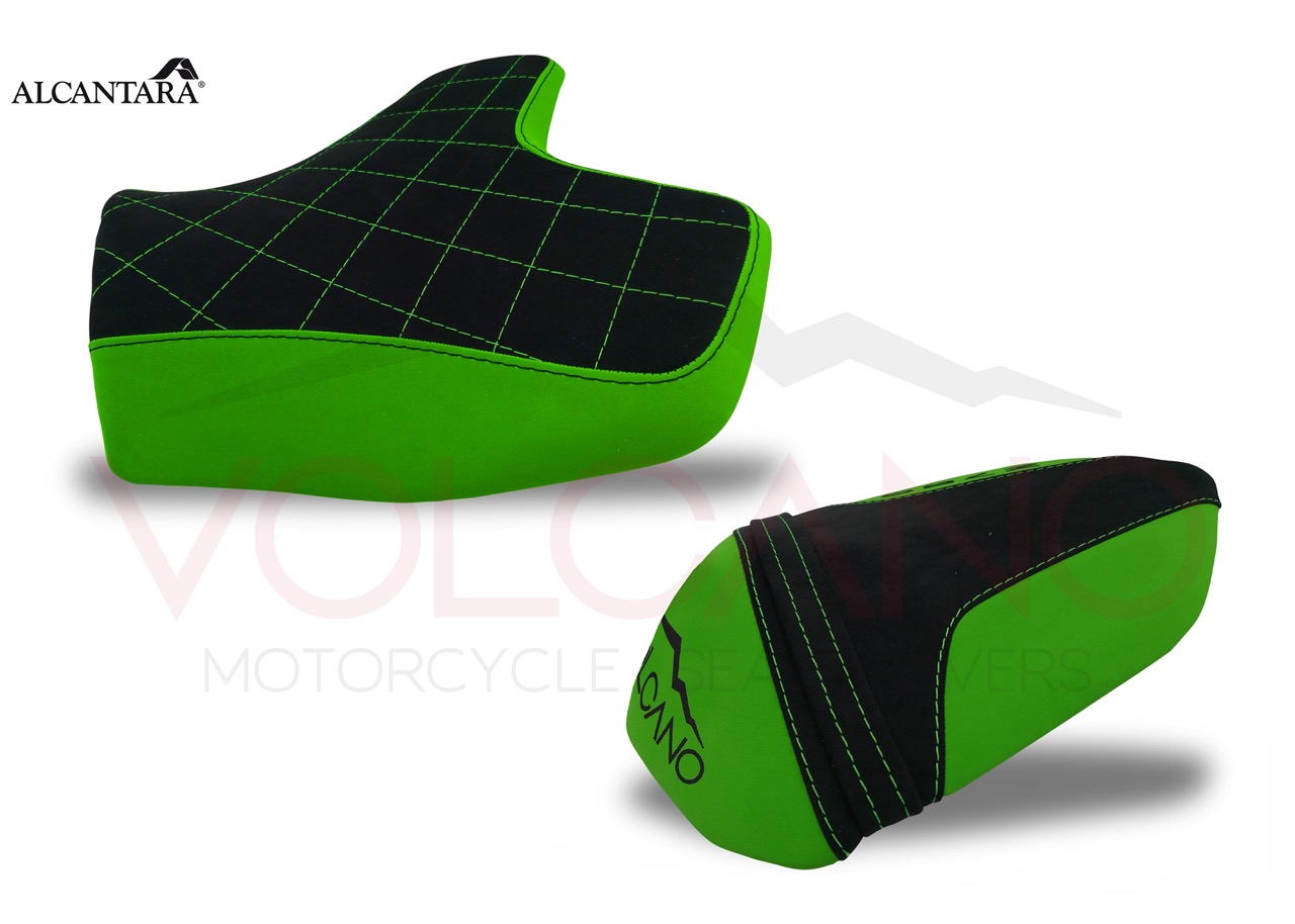 750 Seat Cover per Kawasaki Z in Alcantara nero con cuciture verdi