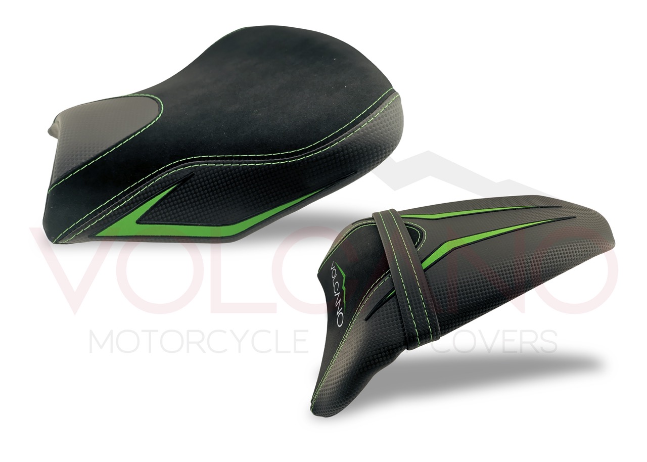 Seat Cover per Kawasaki Z 650 nero con cuciture e inserti verde lime