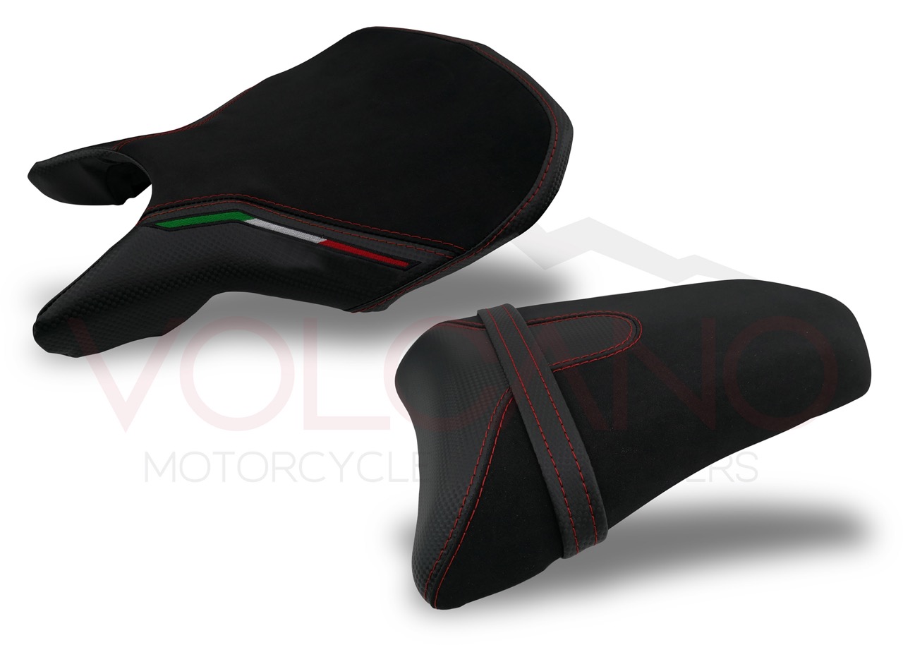 999 d085c tricolore Seat Cover per Ducati 749 nera con cuciture rosse