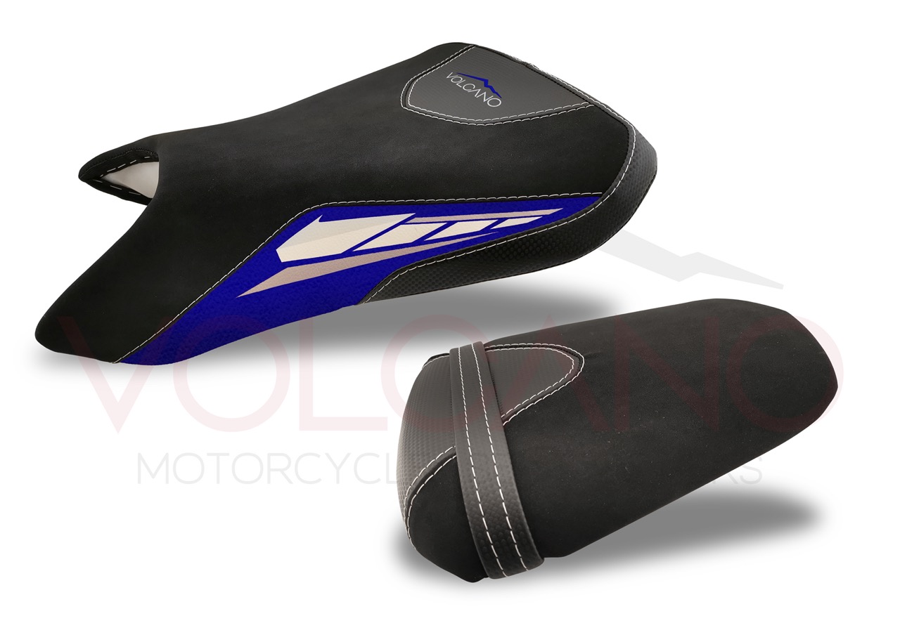 Seat Cover in Alcantara nera e blu per moto Yamaha YZF R6 2003-2004
