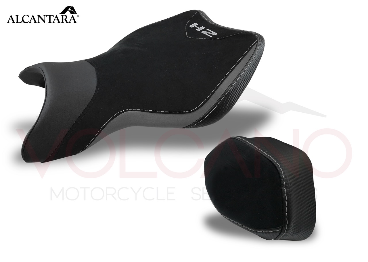 H2r Seat Cover per Kawasaki H2 in Alcantara nera con ricamo logo