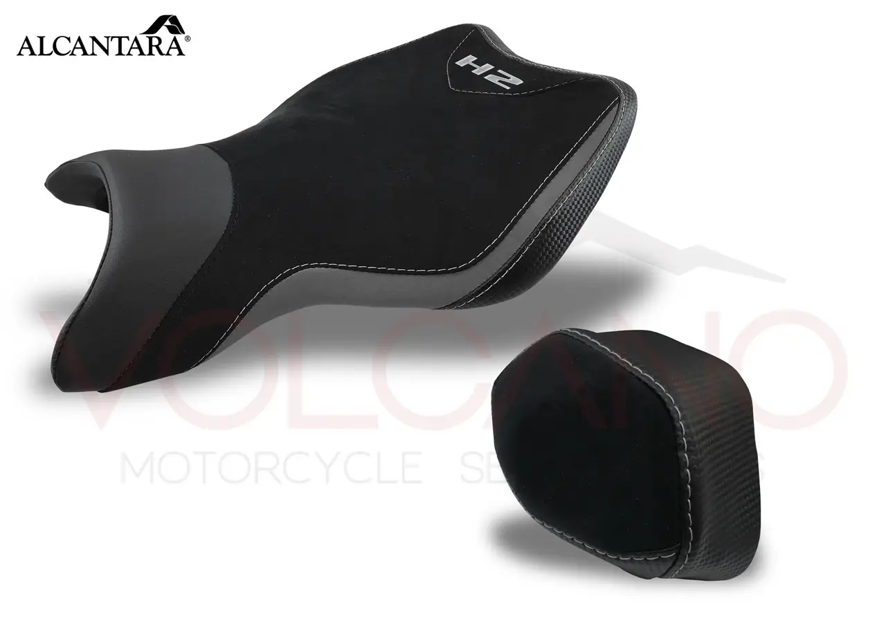H2r Seat Cover per Kawasaki H2 in Alcantara nera con ricamo logo