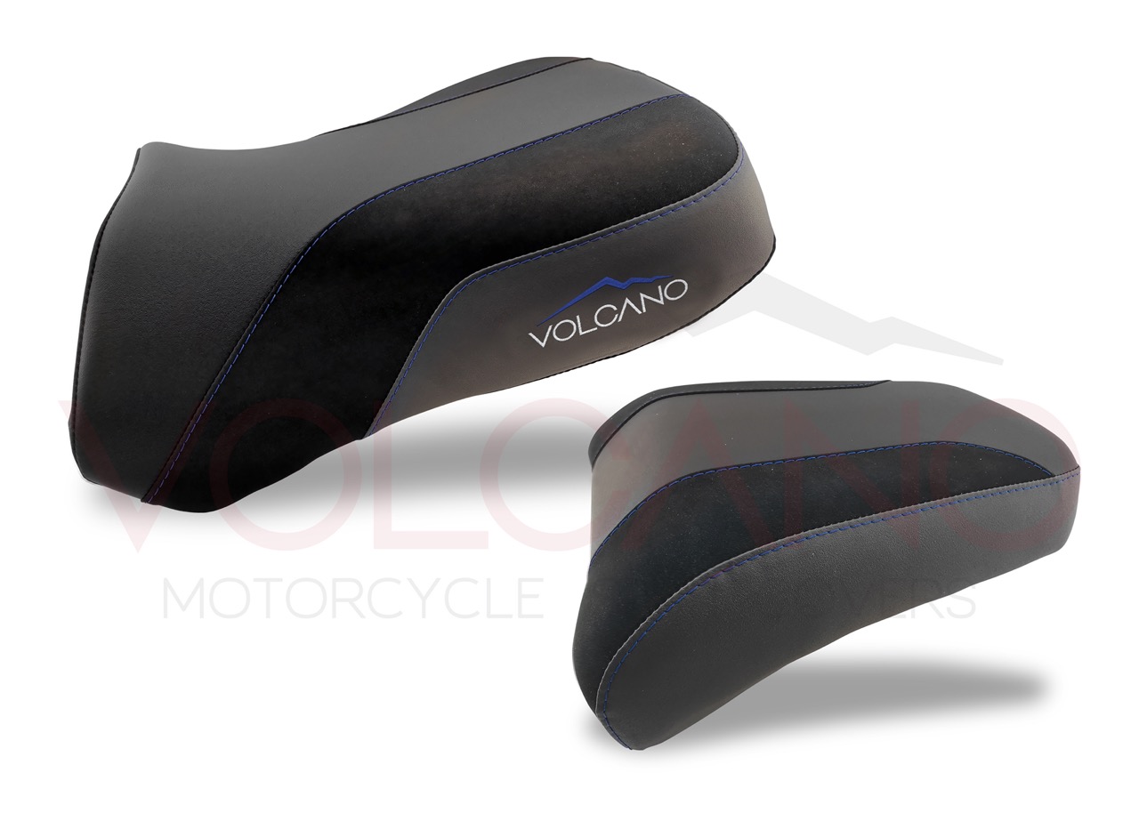 Seat Cover Volcano Industry nera con cuciture blu per Yamaha Super Tenere 1200