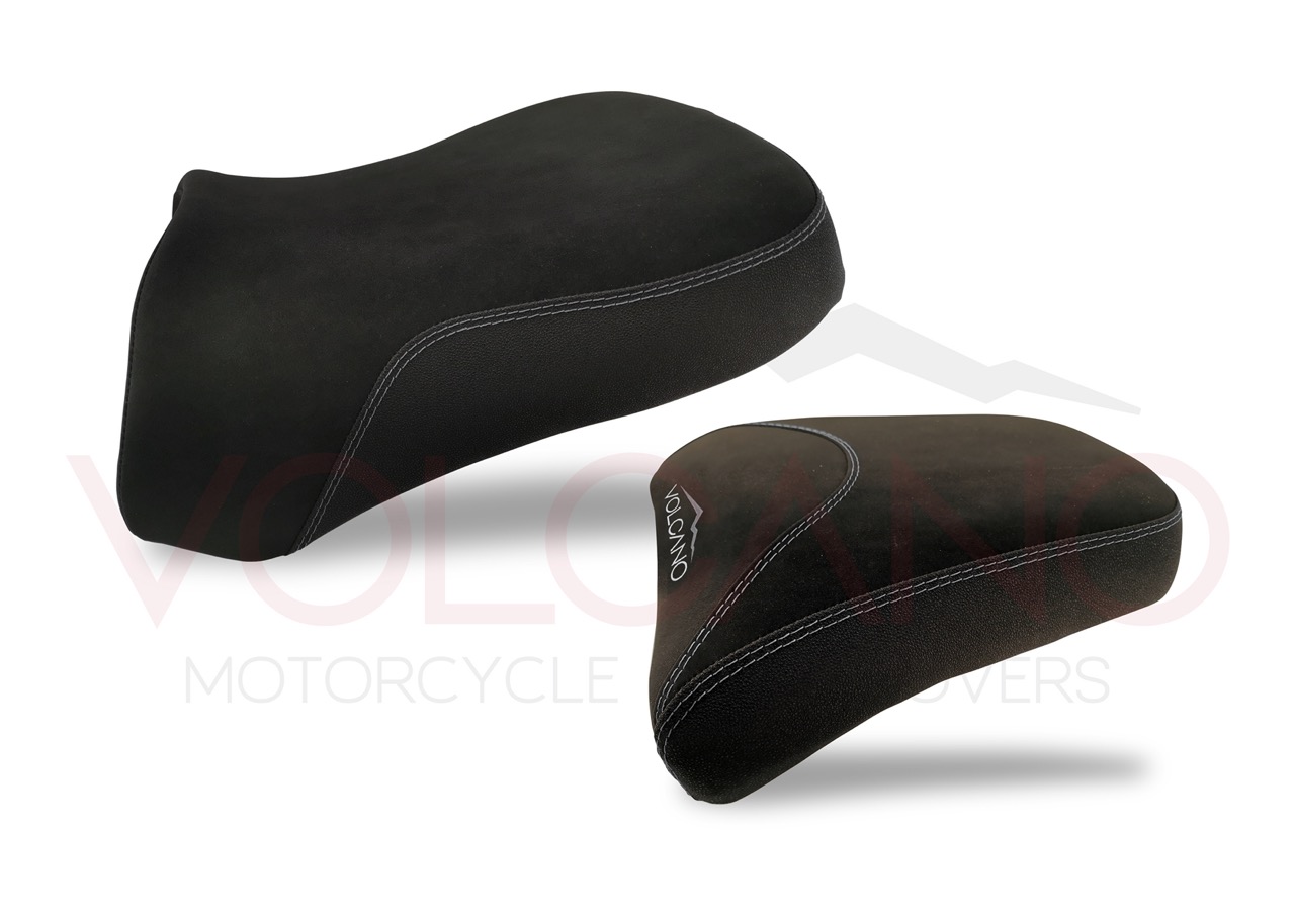 Seat Cover Volcano Industry nera con cuciture argento per Yamaha Super Tenere 1200