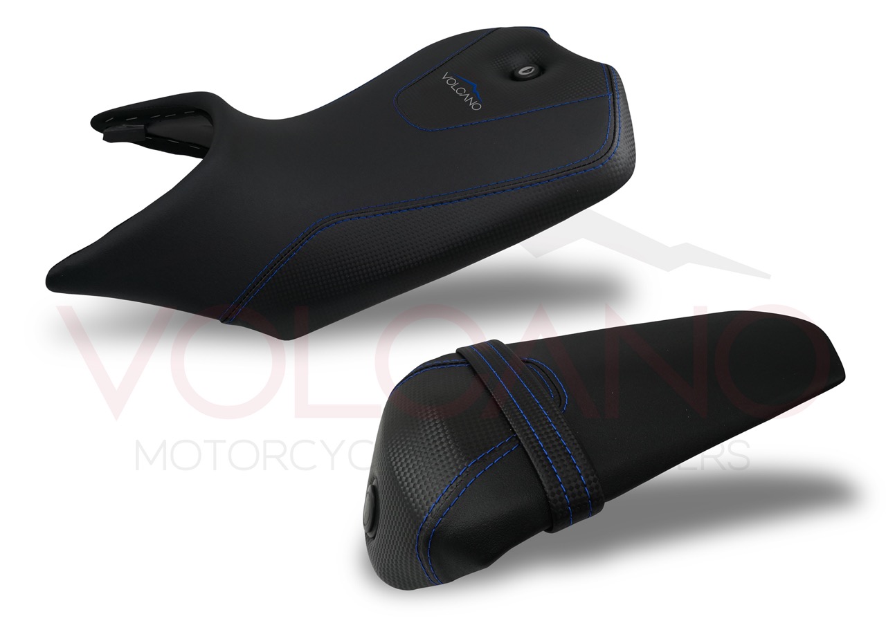 Seat Cover Yamaha MT 125 con finitura carbon look e cuciture blu