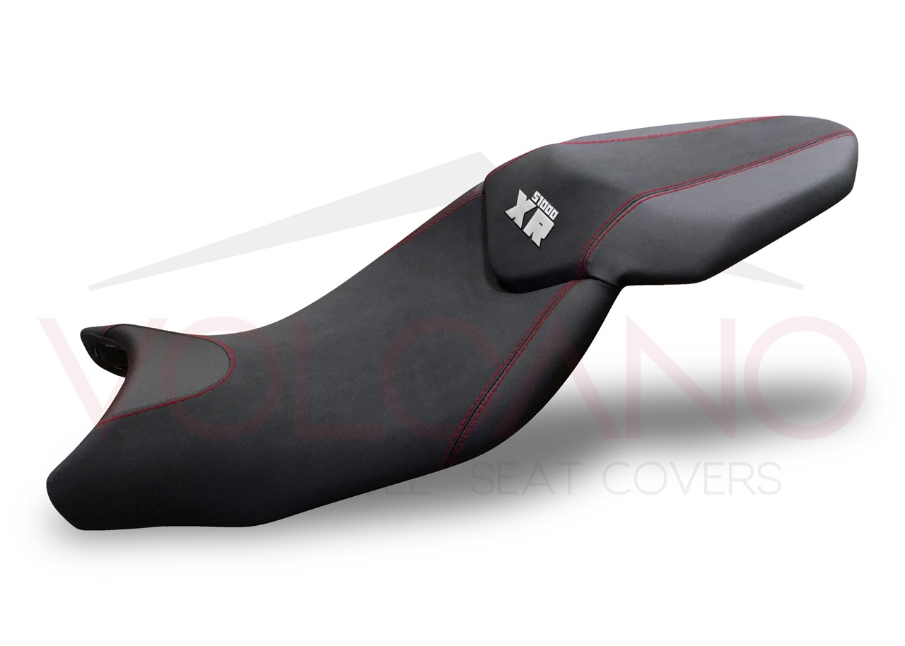 Seat cover nero con cuciture rosse e logo ricamato per BMW S 1000 XR