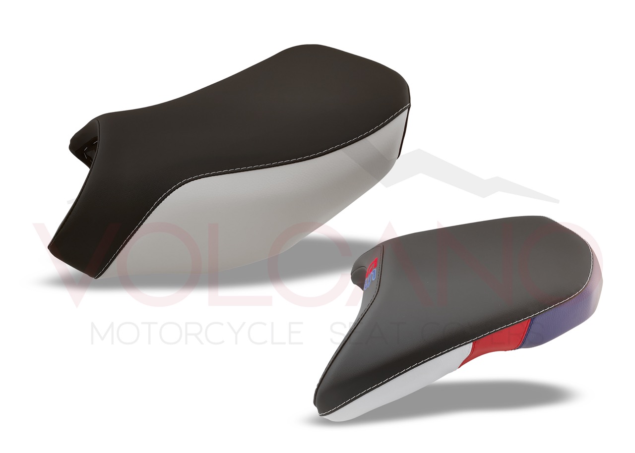 Seat cover BMW GS Adventure argento e nera con dettagli M-Sport tricolore