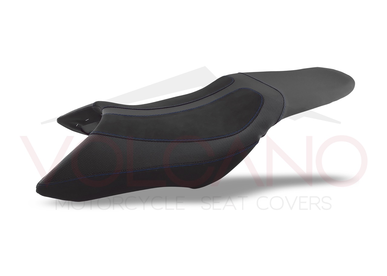 H018 Seat Cover Honda HORNET 900 con dettagli blu e materiali tecnici