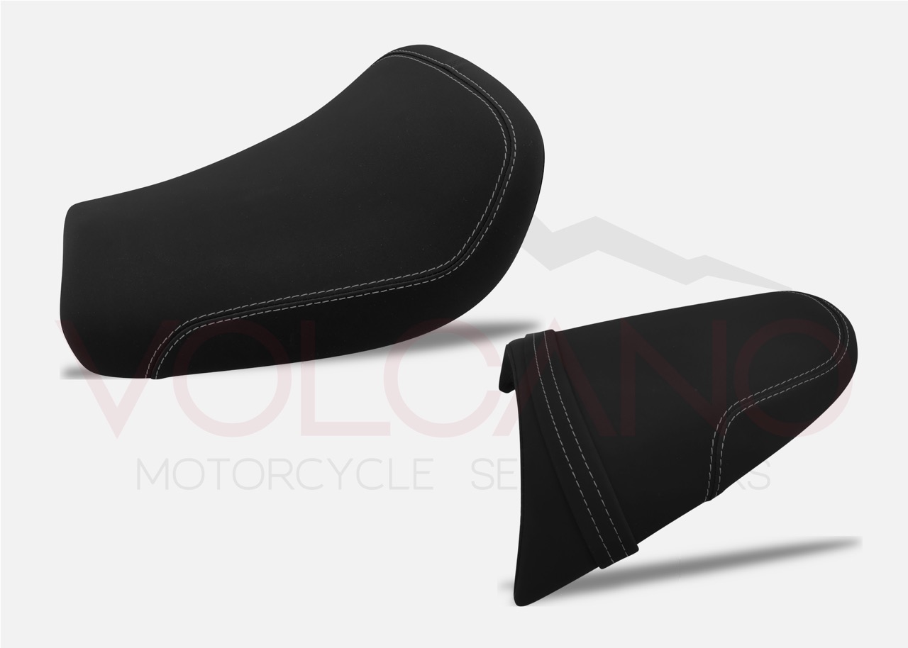 Seat cover nero con doppie cuciture grigie per Triumph Speed Triple 955