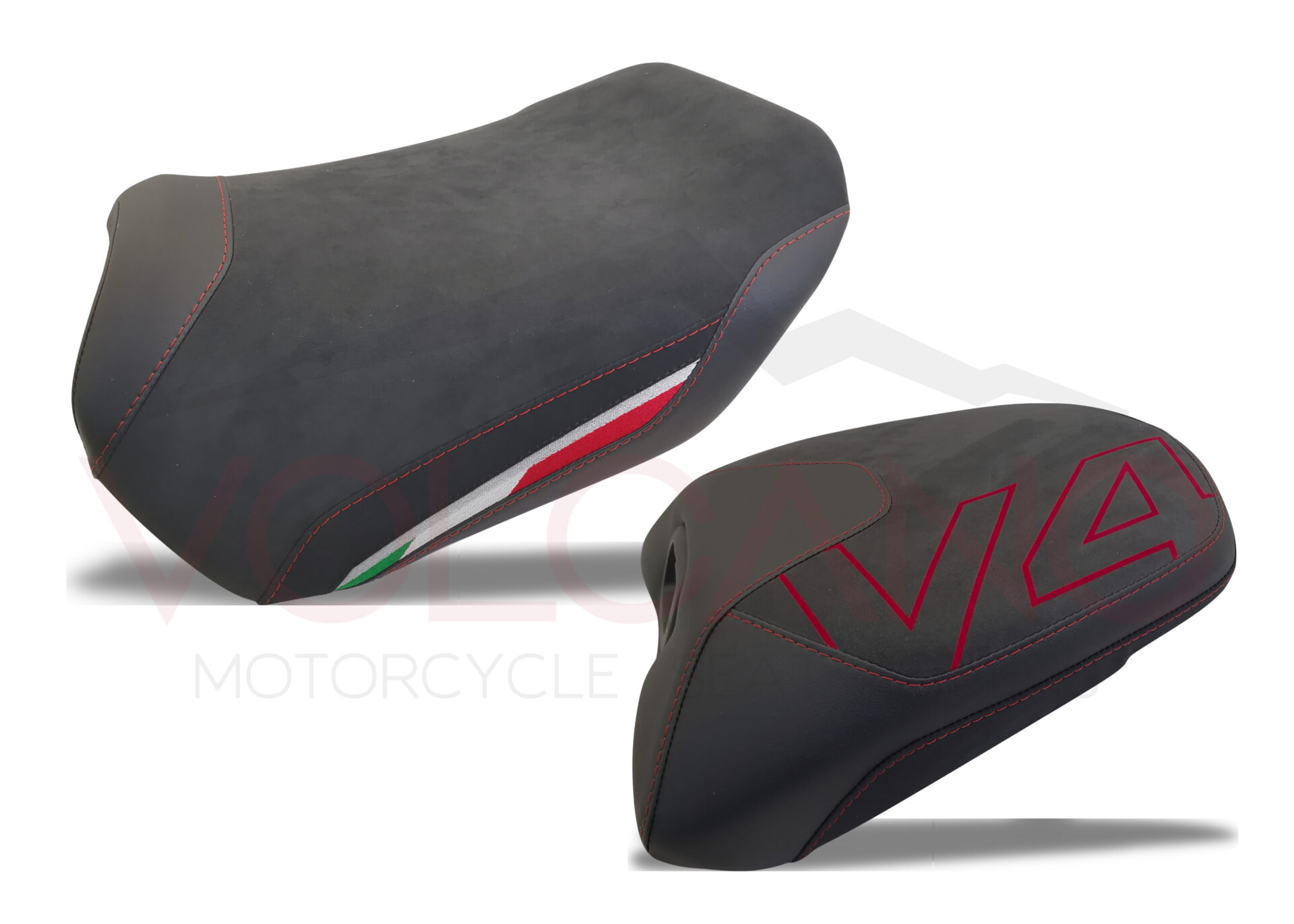 SEAT COVER PER DUCATI MULTISTRADA V4 in Alcantara grigia e similpelle nera.