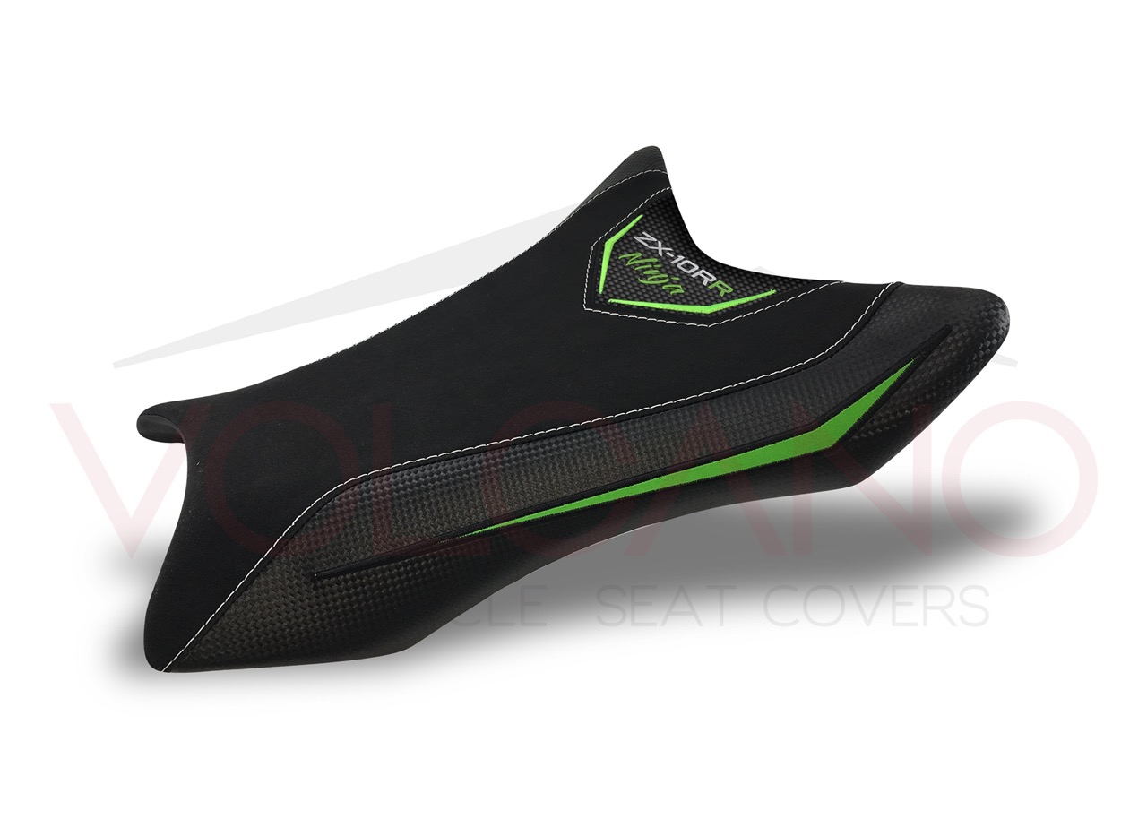 Seat Cover per Kawasaki NINJA ZX10RR con inserti verdi e ricami bianchi