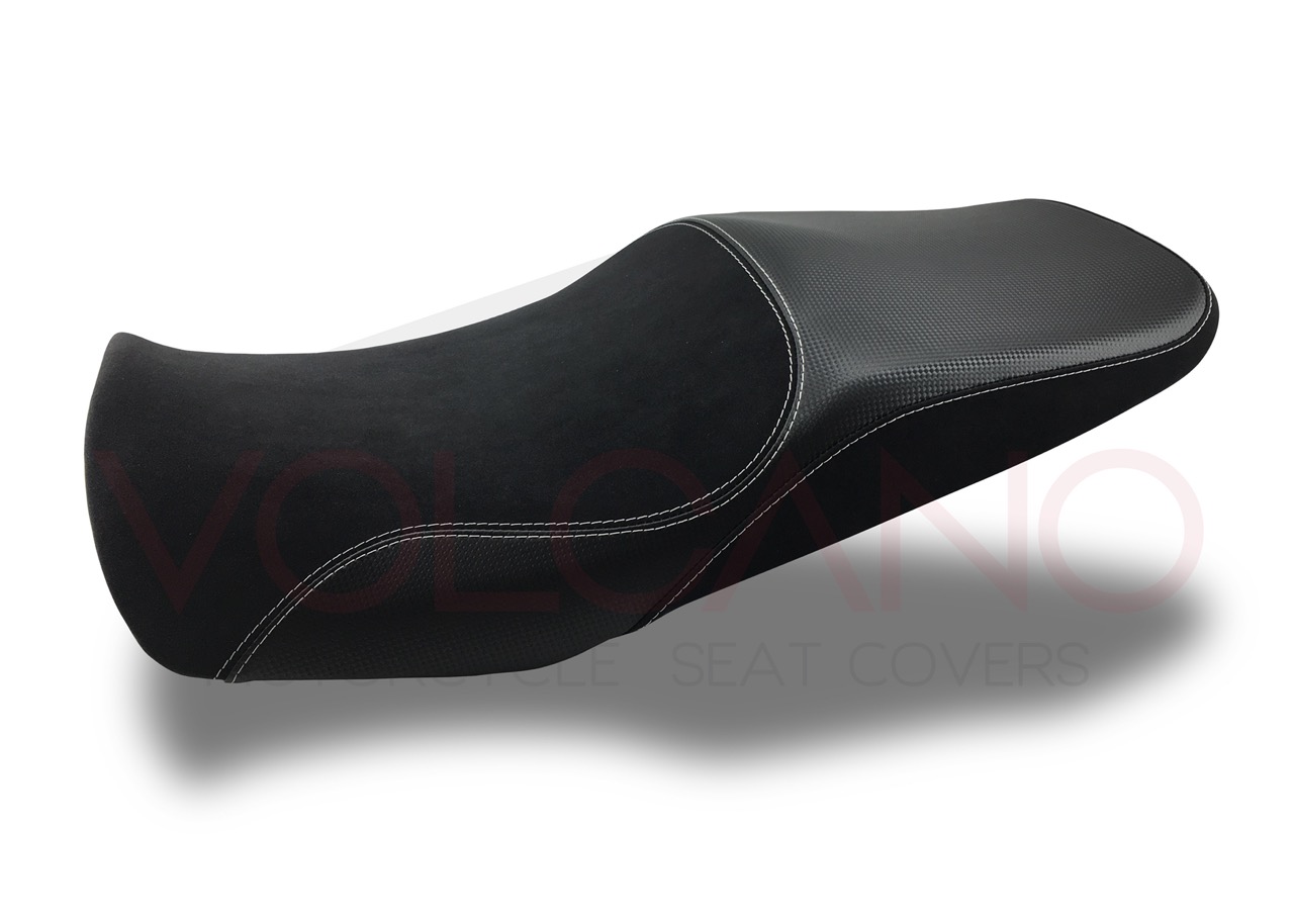 1300s Seat Cover Honda CB 1300 nera con cuciture bianche e carbon