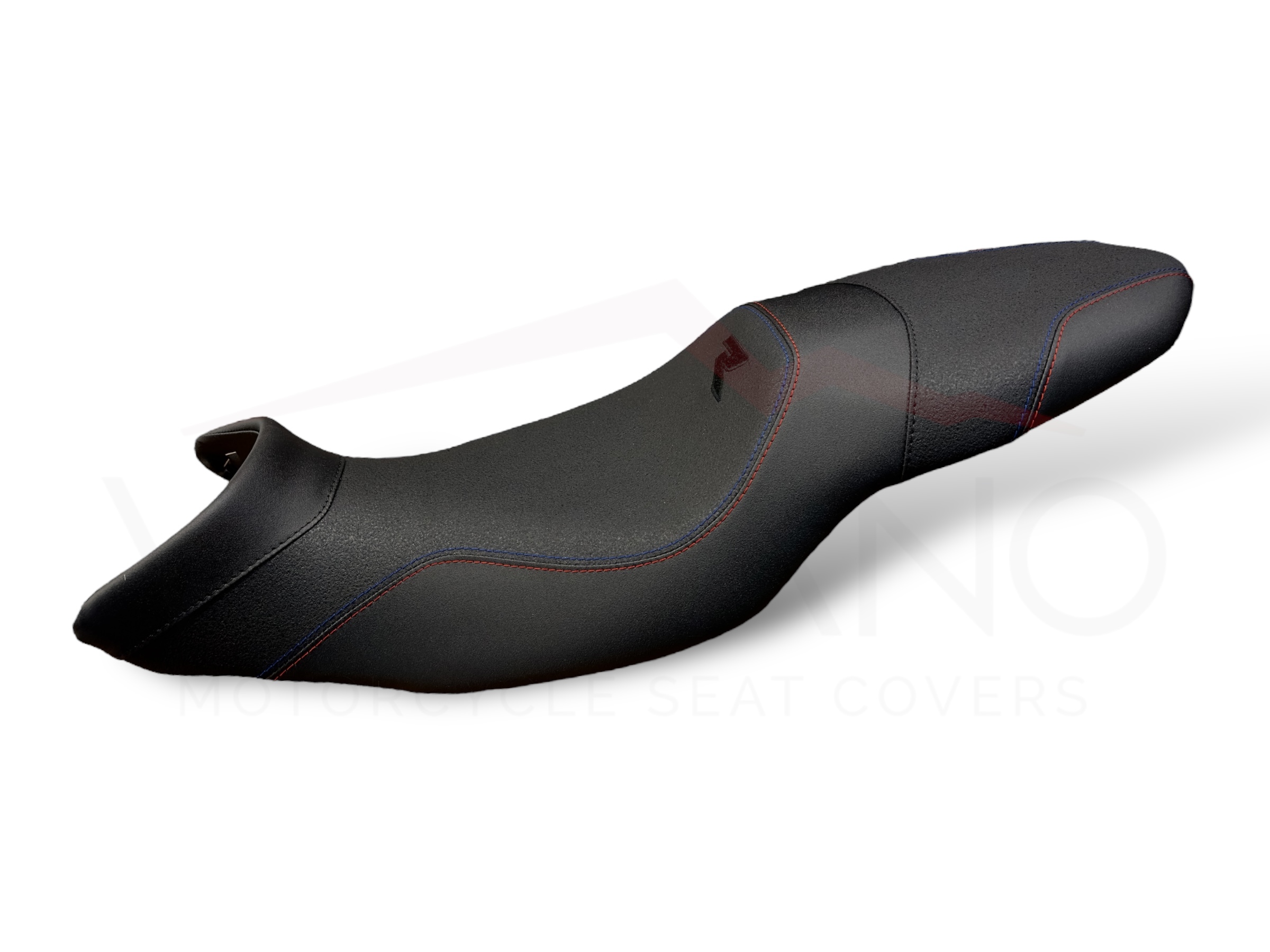 Rivestimento sella artigianale Volcano Industry per moto BMW F 900 R nero e grigio.