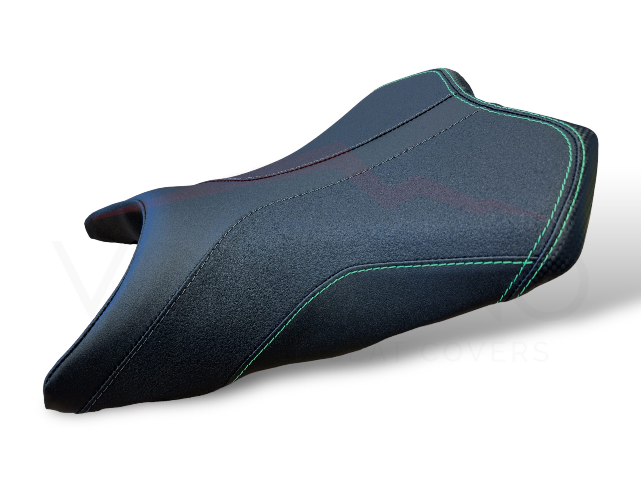Seat cover nera per Kawasaki Ninja 500 con inserti carbon look e cuciture verdi