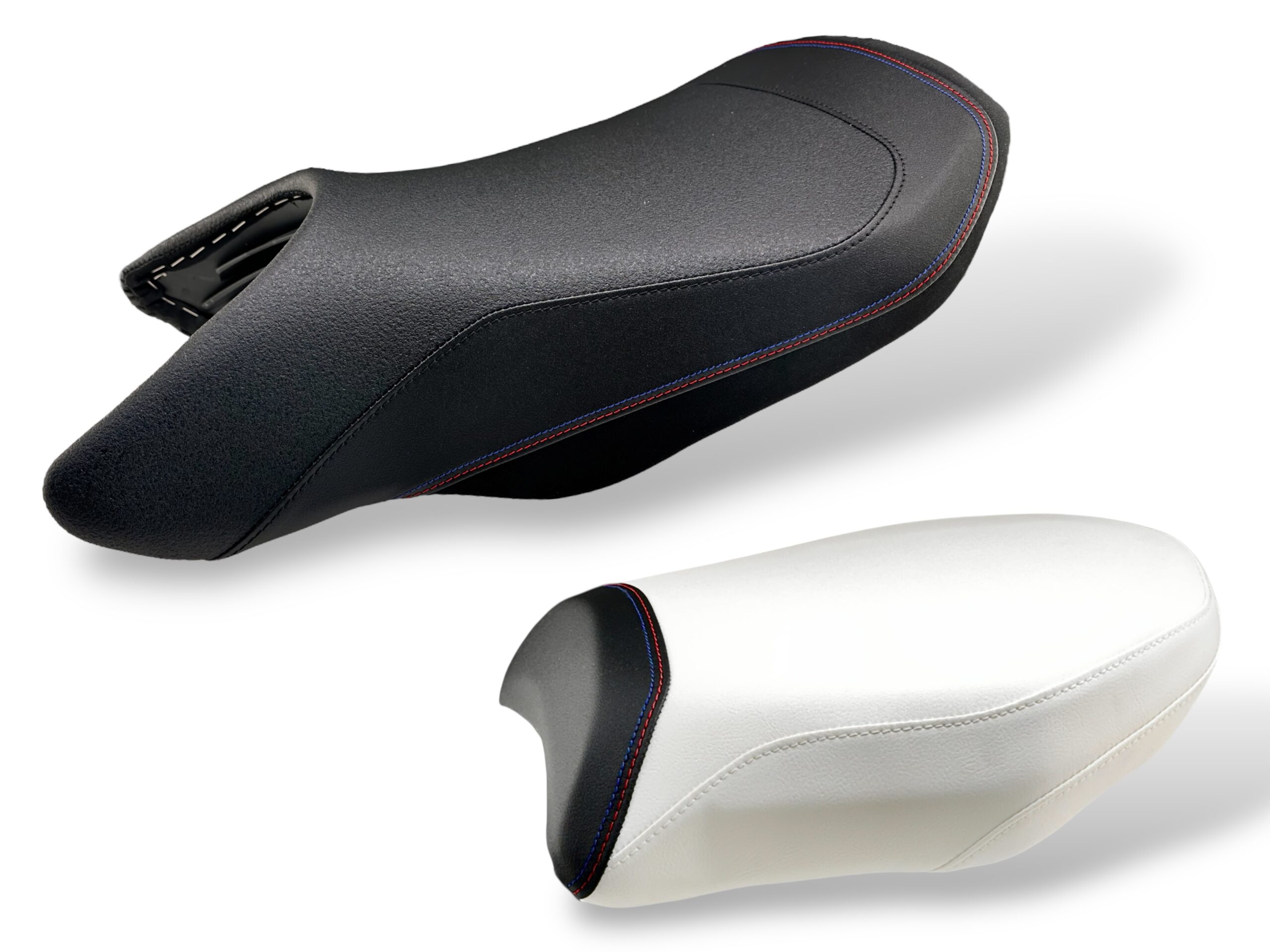 Rivestimento sella artigianale grigio e nero su BMW R 1200 RS