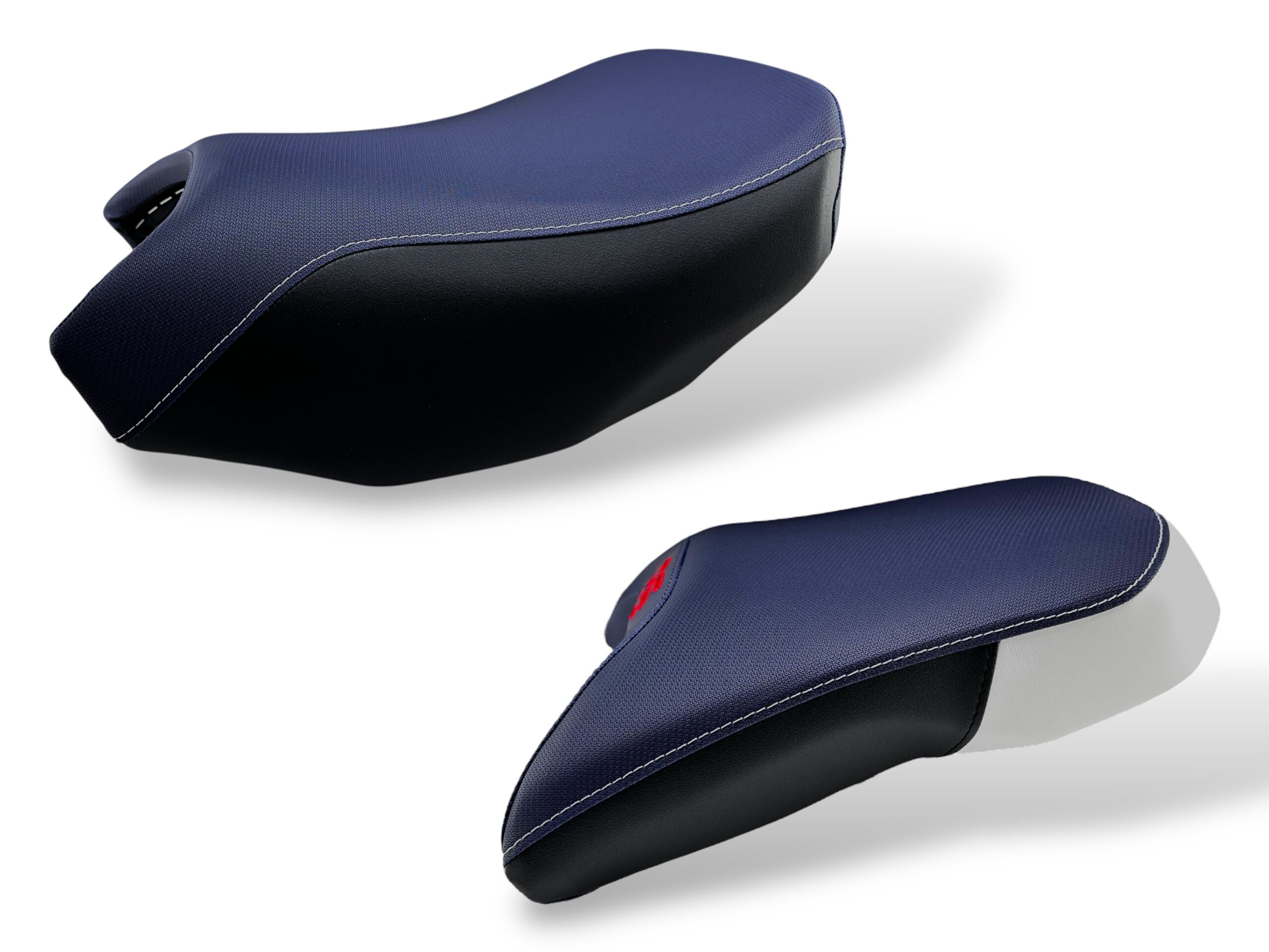 Rivestimento sella blu e nero con cuciture bianche per BMW R 1200 GS