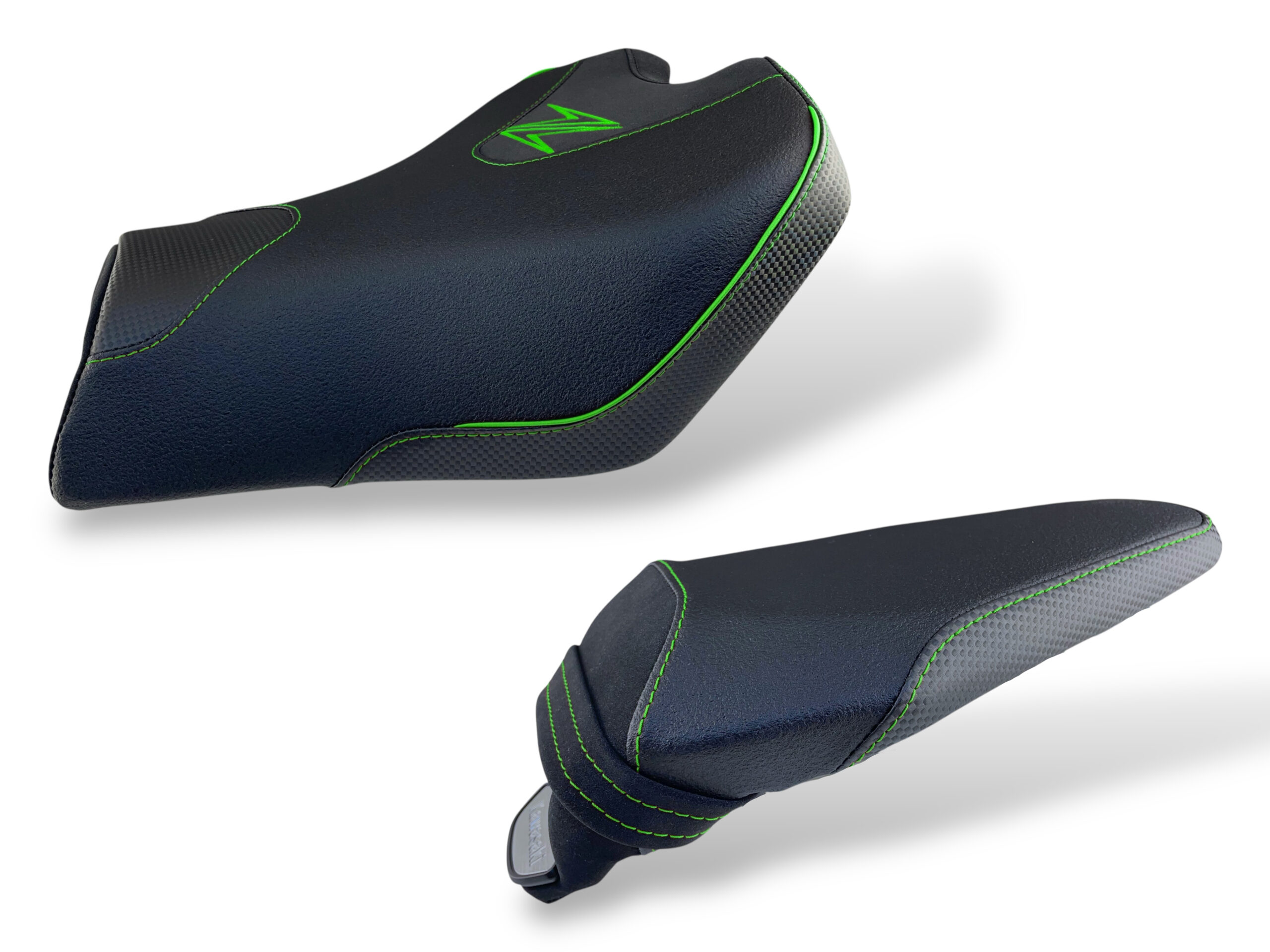 Seat cover nero e carbonio con cuciture verdi per Kawasaki Z 900