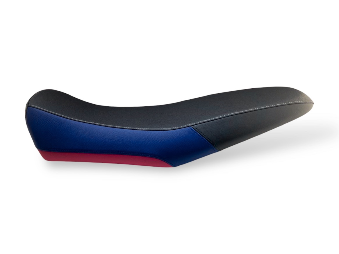 Rivestimento sella tricolore nero blu e rosso per BMW R 12 GS.